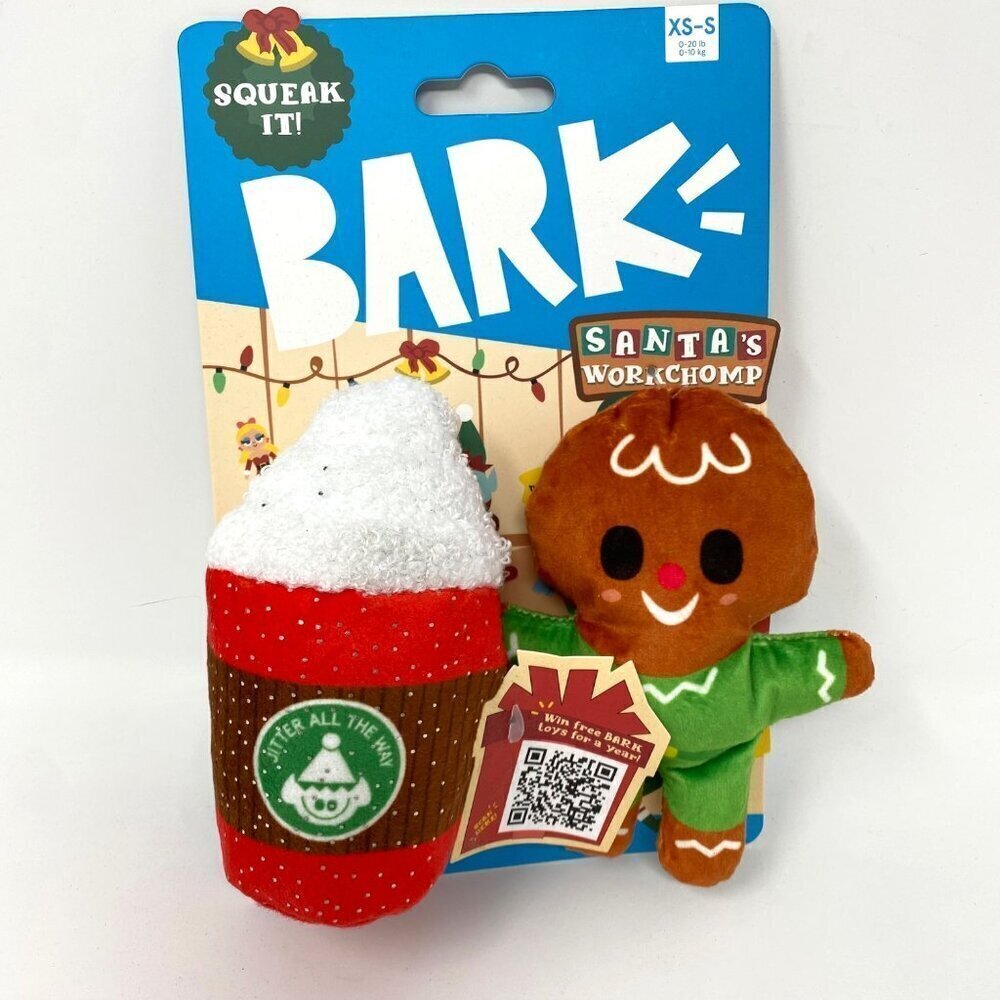 BARK Holiday Santa's Workchomp Jolly Jitterbread Man Dog Plush XS/S Toy